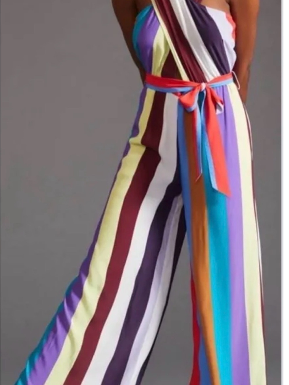 Plenty by Tracy Reese Striped Multicolor Wide-Leg Jumpsuit with Waist Tie S